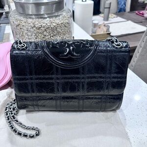 Tory Burch Black Patent Crossbody Bag with Chain Strap